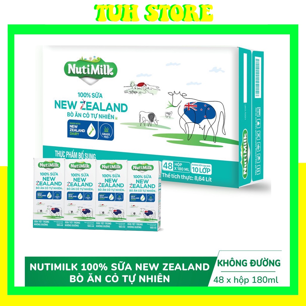 Thùng 48 hộp Sữa không đường New Zealand Nuti Bò ăn cỏ tự nhiên Không đường