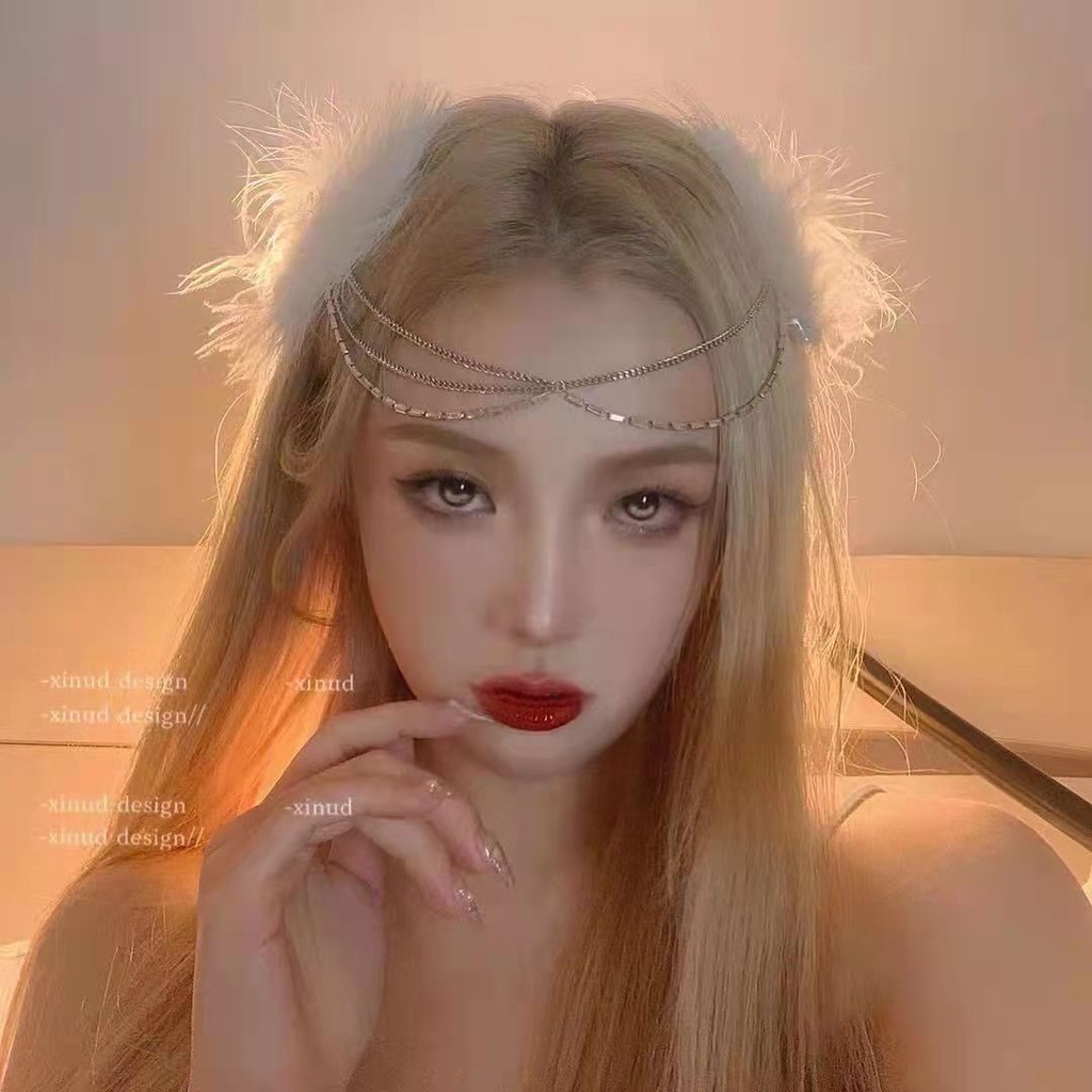 Vòng đội đầu boho lông vũ cosplay cổ phong Trung Hoa