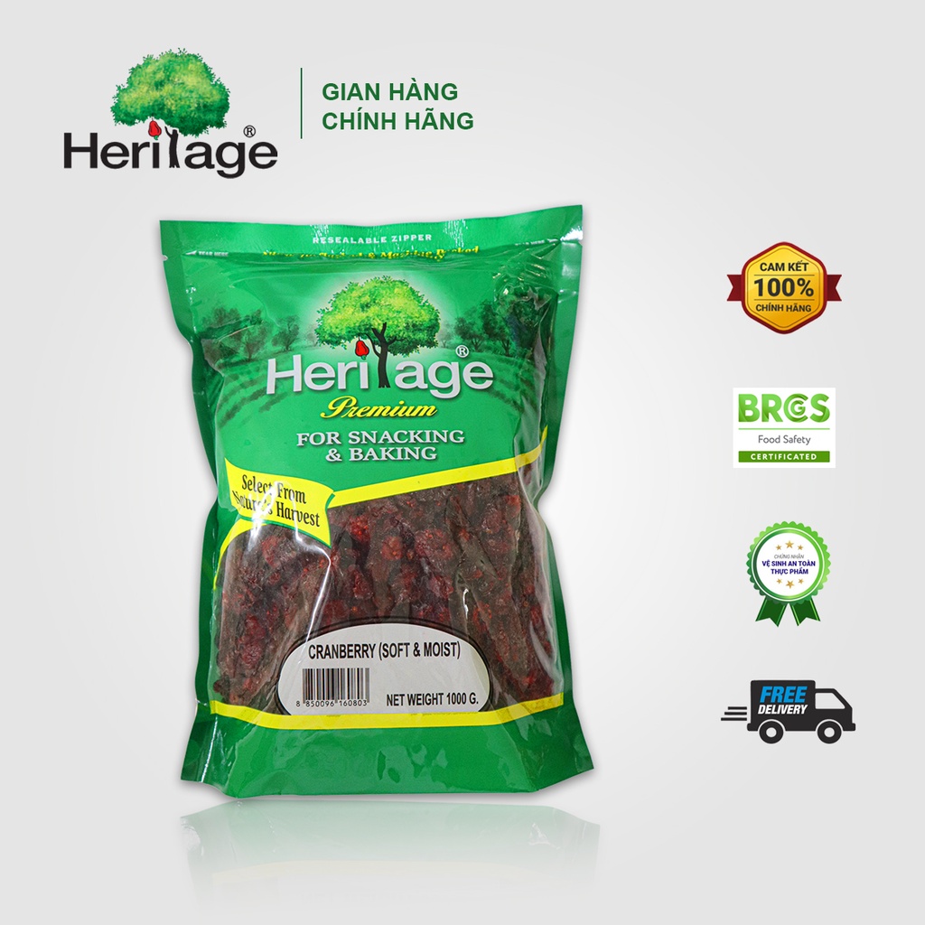 Nam Việt Quất nguyên liệu Mỹ chính hãng HERITAGE ,vị chua ngọt hài hòa gói 1KG- HERITAGE Cranberry