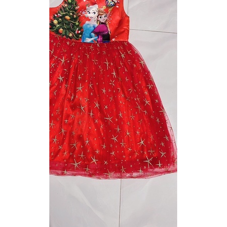 Thanh lý đầm công chúa elsa màu đỏ ren bé gái 5-8 tuổi used