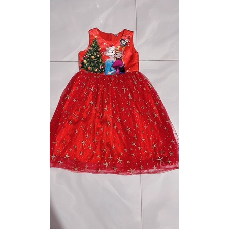 Thanh lý đầm công chúa elsa màu đỏ ren bé gái 5-8 tuổi used
