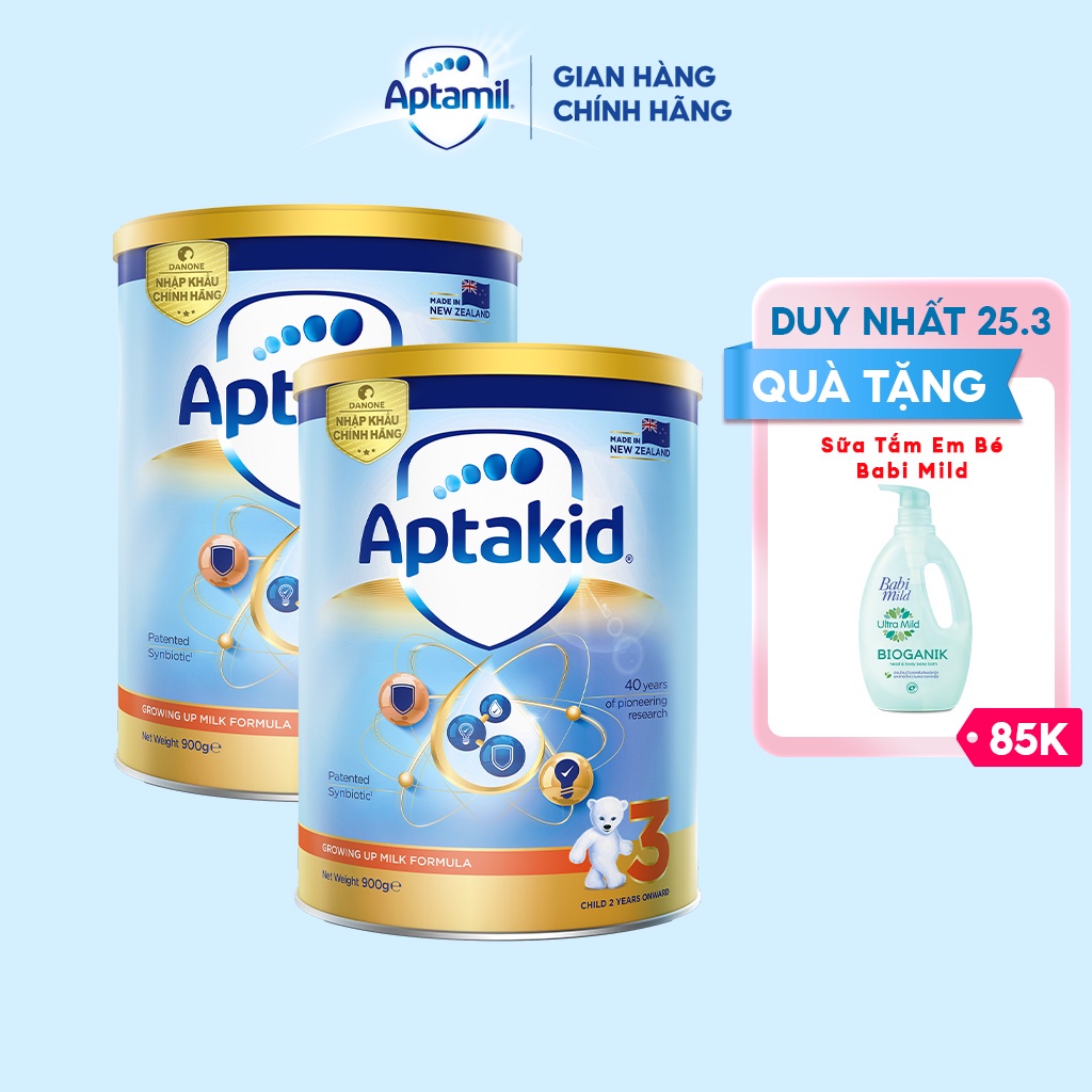 Combo 2 Sữa bột Aptakid New Zealand hộp thiếc 900g cho bé từ 24 tháng