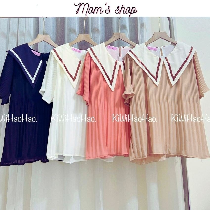 Áo bầu cổ bèo xếp ly tỉ mỉ - Mom's Shop - Áo nữ voan tơ dáng oversize dưới 70kg cho mẹ bầu cực xinh - ẢNH THẬT