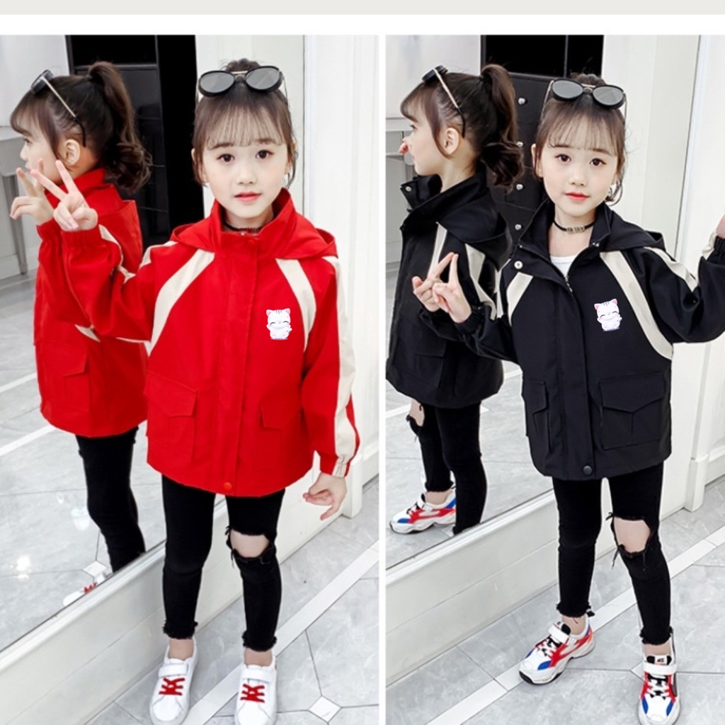 Áo Khoác bé trai và bé gái Dù 2 lớp từ 14kg đến 40kg in hình BÉ MÈO cực xinh Z13