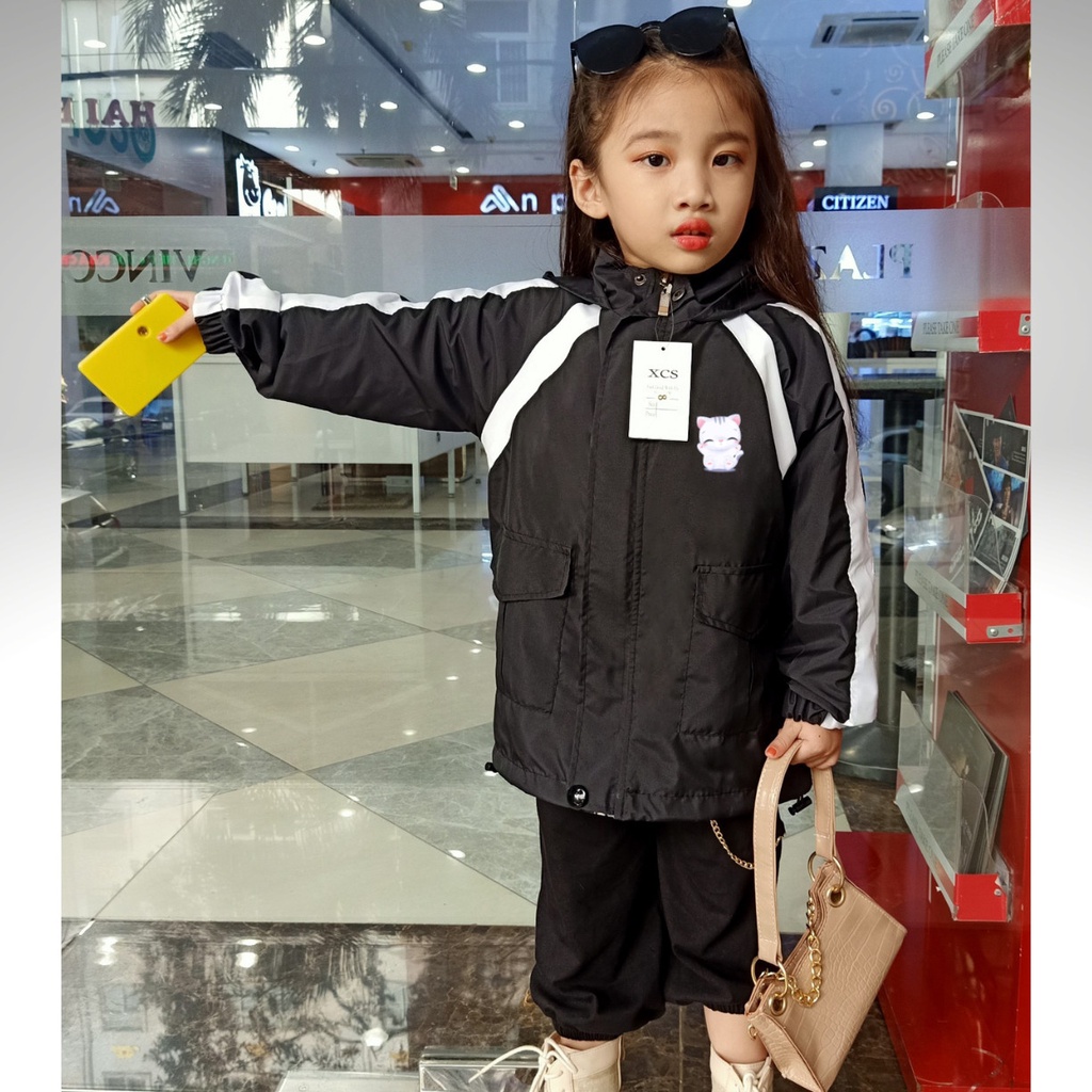 Áo Khoác bé trai và bé gái Dù 2 lớp từ 14kg đến 40kg in hình BÉ MÈO cực xinh Z13