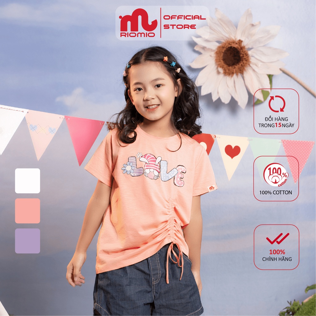 Áo thun cộc cotton bé gái nhún lệch buộc nơ Riomio size 7-12 tuổi (27-50kg) siêu xinh chất mềm mịn mát cho bé - RA516