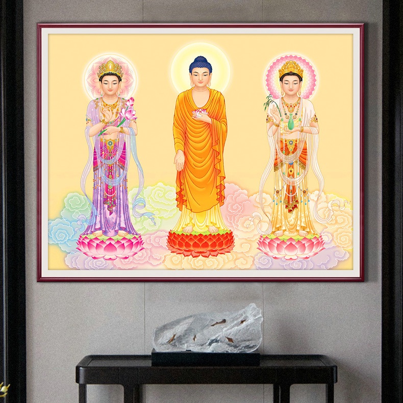 Tranh đính đá Phật Tây phương tam thánh đính full: 80*63cm - tự đính