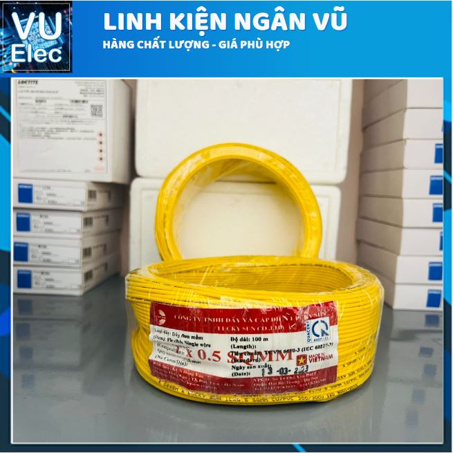 100 Mét dây điện đơn lucksun 1x0.5MM màu vàng, dây 0.5mm, dây điện nhiều lõi (100% Đồng)