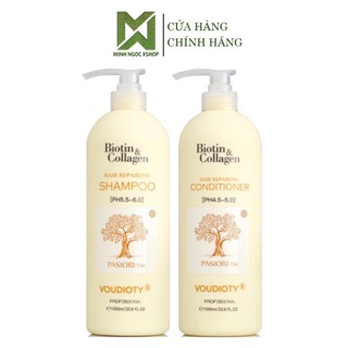 Dầu gội xả siêu mượt Biotin vàng, Biotin Collagen Repairing Voudioty 1000ML chính hãng