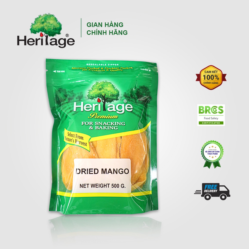 Xoài Sấy Dẻo HERITAGE chính hãng Thái Lan , vị chua ngọt hài hòa , giàu vitamin C 500G- Dried Mango