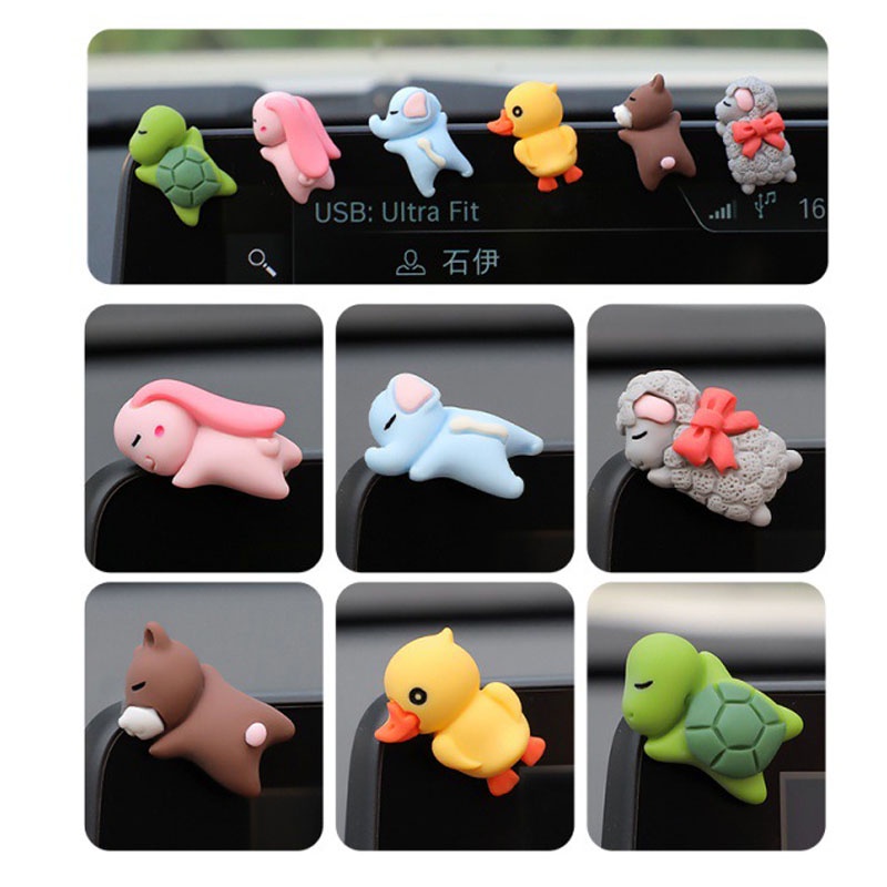 Bộ Mô Hình 6 Con Vật Mini Cute Trang Trí Nội Thất Xe Hơi Chức Năng Gắn Keo Chống Trượt