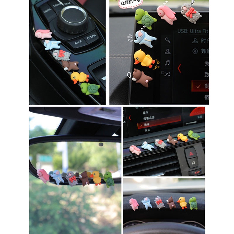Bộ Mô Hình 6 Con Vật Mini Cute Trang Trí Nội Thất Xe Hơi Chức Năng Gắn Keo Chống Trượt