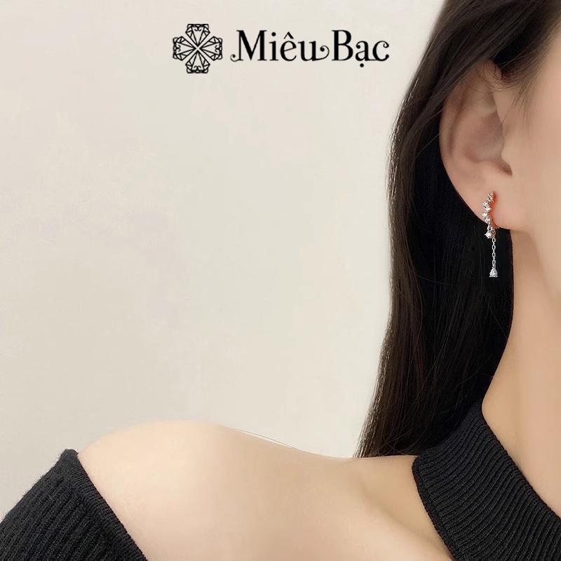 Bông tai bạc nữ Miêu Bạc đính đá dáng dài chất liệu bạc S925 thời trang phụ kiện trang sức B400744 - 1 đôi