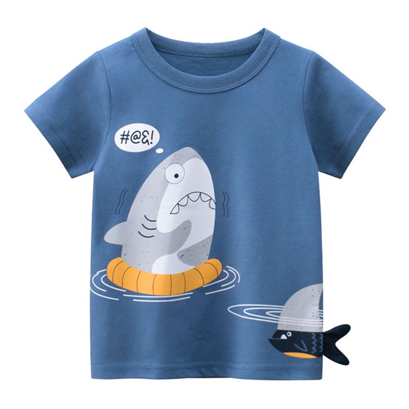 Áo Thun Tay Ngắn In Hình Khủng Long 3d 4 Màu Thời Trang Mùa Hè Cho Bé Trai Và Gái