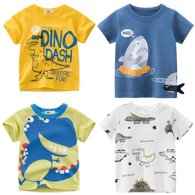 Áo Thun Tay Ngắn In Hình Khủng Long 3d 4 Màu Thời Trang Mùa Hè Cho Bé Trai Và Gái