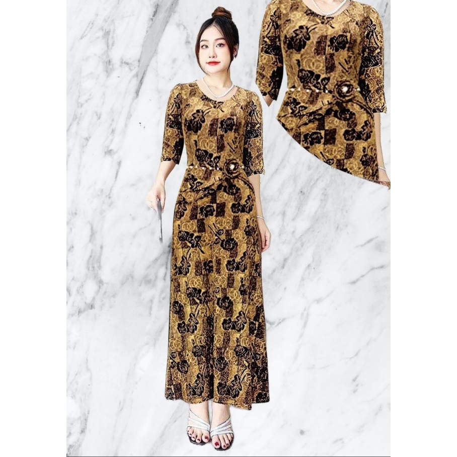 Đầm trung niên cho mẹ, váy dài trung tuổi sang trọng dự tiệc u40 u50 bigsize