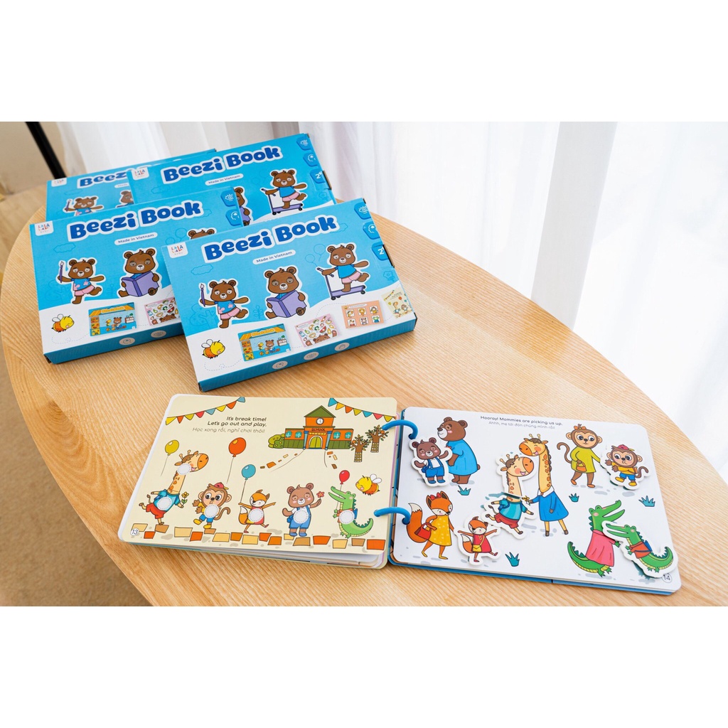 Học Liệu bóc dán thông minh Beezi Book cho bé từ 2 - 5 tuổi, Học liệu Montessori song ngữ Anh Việt