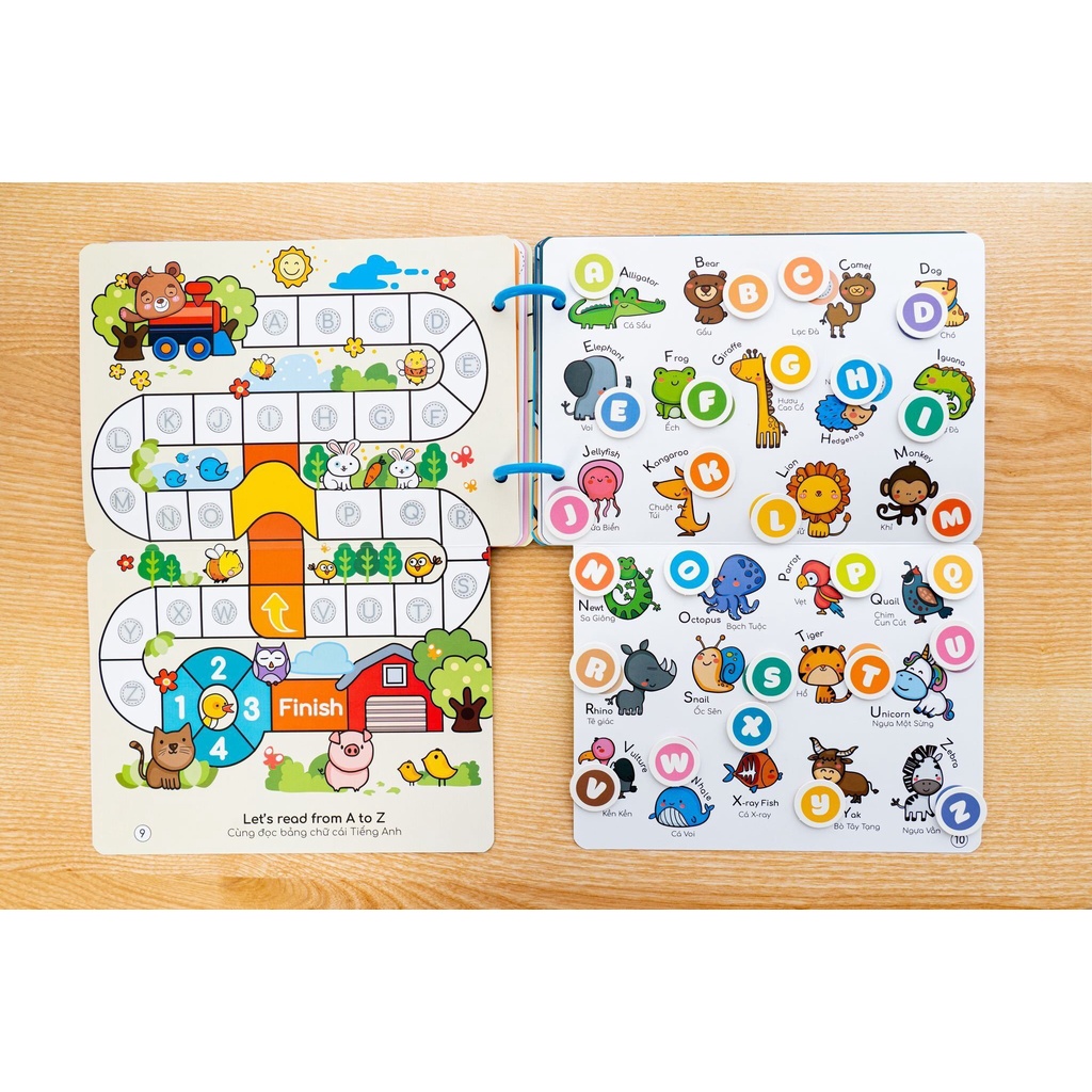 Học Liệu bóc dán thông minh Beezi Book cho bé từ 2 - 5 tuổi, Học liệu Montessori song ngữ Anh Việt