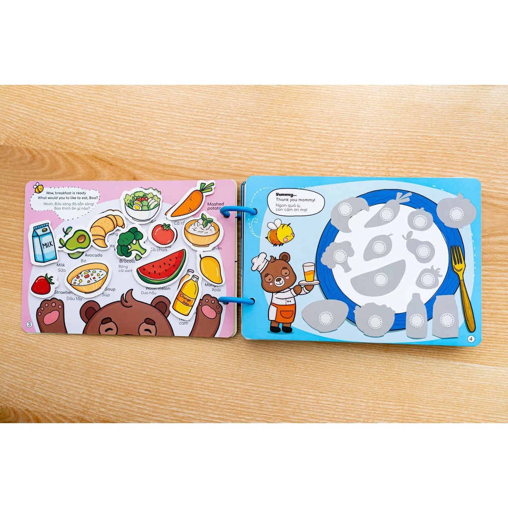 Học Liệu bóc dán thông minh Beezi Book cho bé từ 2 - 5 tuổi, Học liệu Montessori song ngữ Anh Việt
