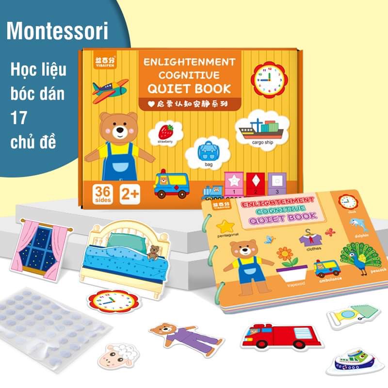 Học Liệu bóc dán thông minh Beezi Book cho bé từ 2 - 5 tuổi, Học liệu Montessori song ngữ Anh Việt