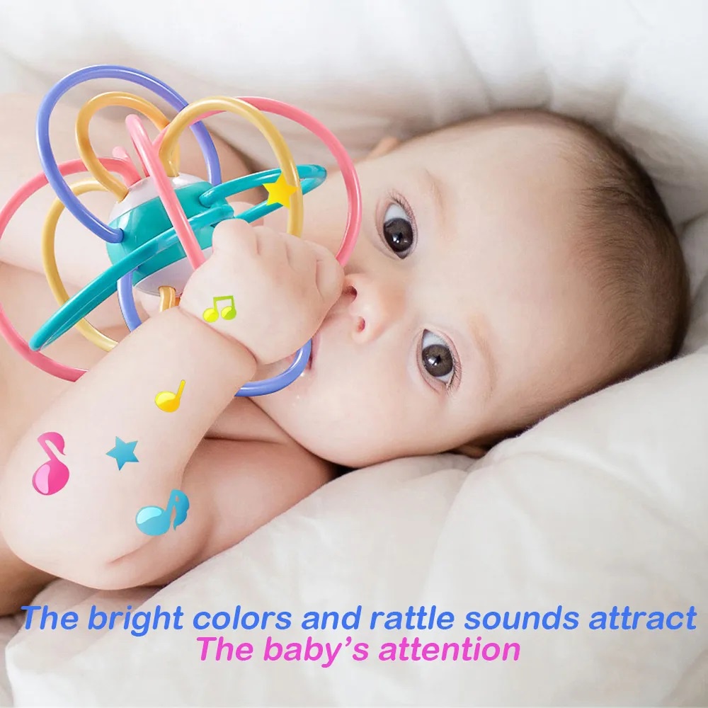 Bóng Vòng Gặm Nướu Silicone An Toàn Cho Bé Tập Cầm Nắm Đồ Chơi Lục Lạc Cầm Tay Bằng Nhựa Mềm,Quả Bóng Ngậm Mọc Răng