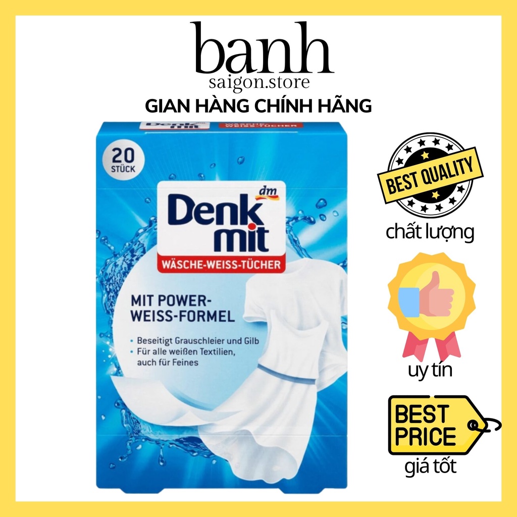 Giấy giặt tẩy trắng quần áo Denkmit hộp 20 tờ, hàng Đức giấy tẩy trắng quần áo - Shop BANHSG