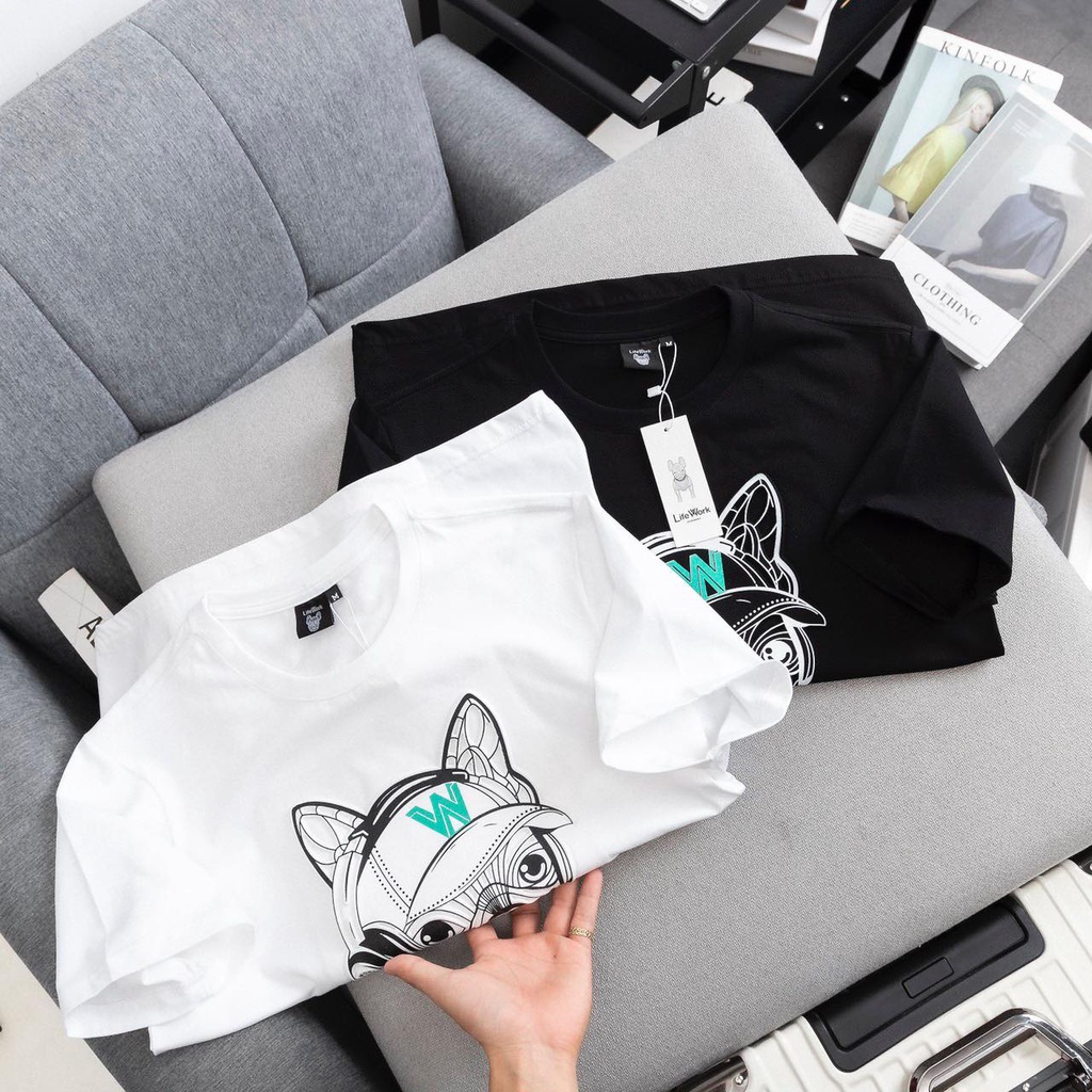 Áo thun nam nữ Lifework họa tiết mặt cún in dập nổi unisex
