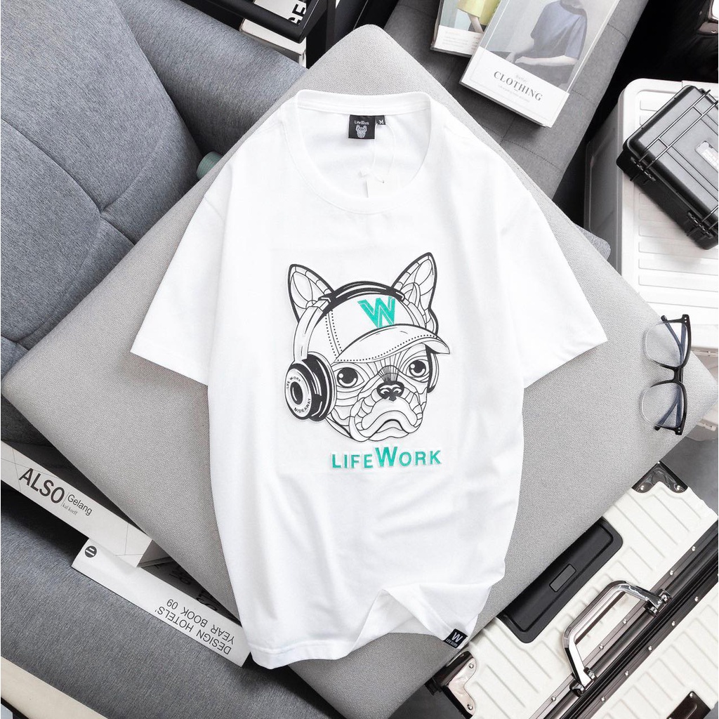 Áo thun nam nữ Lifework họa tiết mặt cún in dập nổi unisex