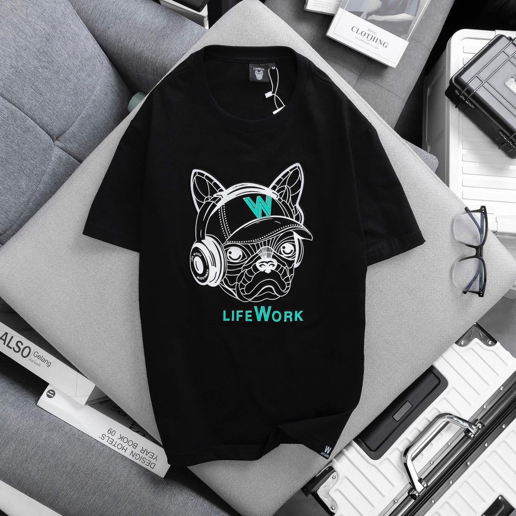 Áo thun nam nữ Lifework họa tiết mặt cún in dập nổi unisex