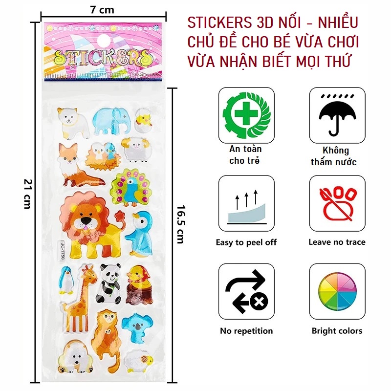 Hình dán sticker 3d nổi cute chống thấm nước dễ thương cho bé trai bé gái nhiều chủ đề