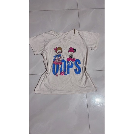 Thanh lý áo thun cotton ngắn tay màu trắng phối chữ bé gái 5-8 tuổi used