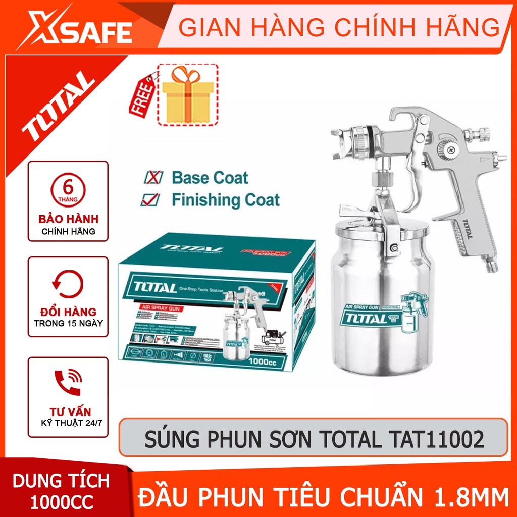 Súng phun sơn Total TAT11002 máy phun sơn cầm tay Đầu vòi 1.5mm, vỏ ngoài chắc chắn, chống va đập tốt - Chính hãng