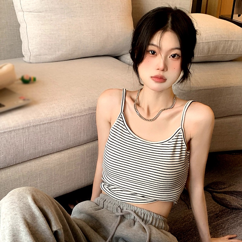 Áo Tank Top Dệt Kim Sát Nách Kẻ Sọc Kiểu Hàn Quốc Thời Trang Mùa Hè Cho Nữ
