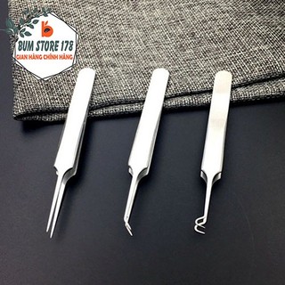 Bộ lấy mụn đầu đen làm bằng chất liệu thép không rỉ an toàn cho da, Nhíp gắp mụn với 3 đầu khác nhau