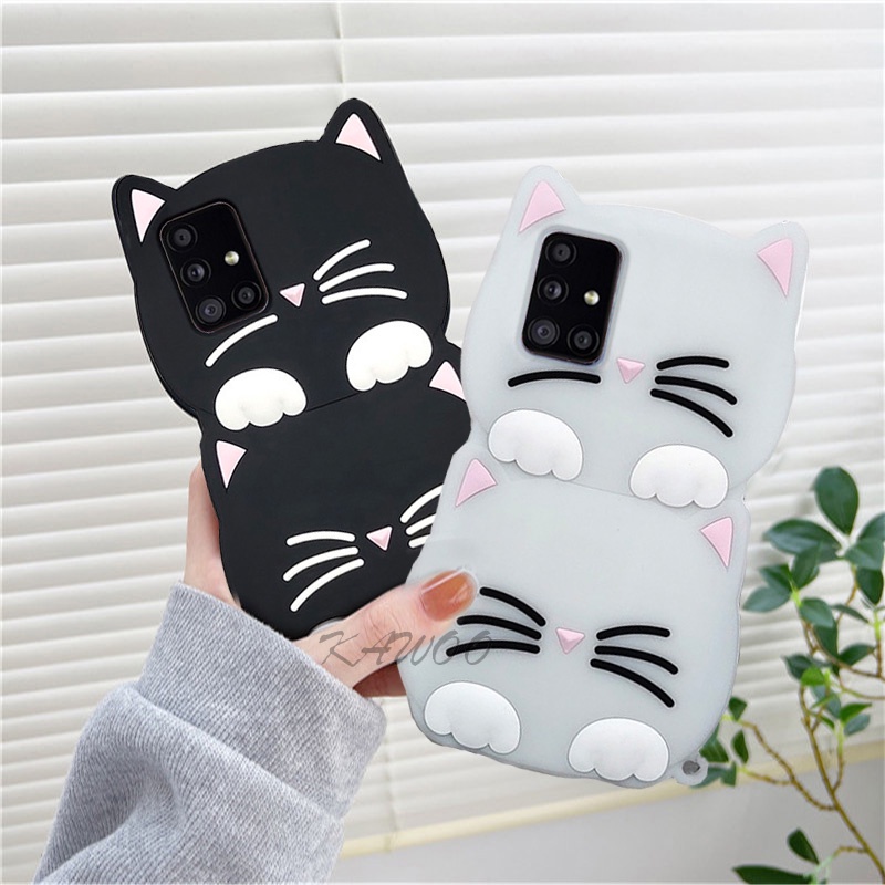 Ốp Điện Thoại TPU Mềm Hình Mèo 3D Phát Sáng Trong Đêm Có Dây Đeo Cho Samsung Galaxy A14 A13 A52 A52s A31 A51 A71 A53