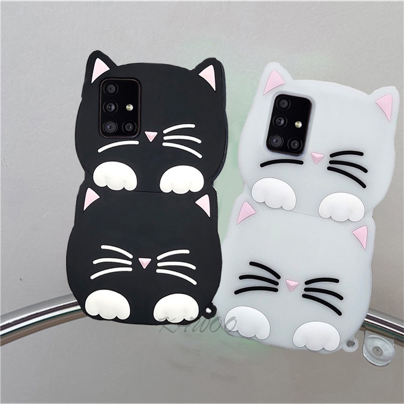 Ốp Điện Thoại TPU Mềm Hình Mèo 3D Phát Sáng Trong Đêm Có Dây Đeo Cho Samsung Galaxy A14 A13 A52 A52s A31 A51 A71 A53