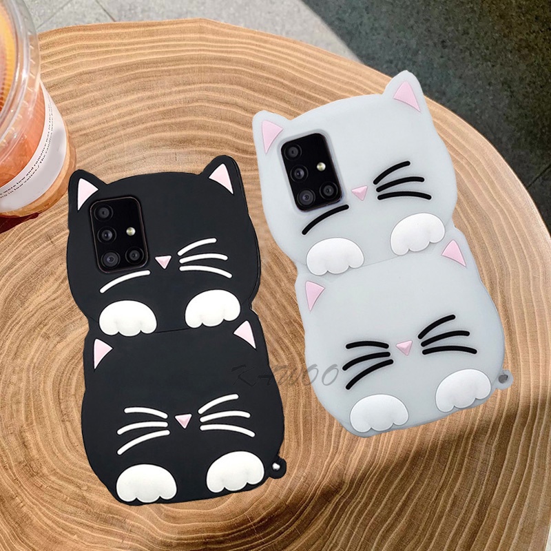 Ốp Điện Thoại TPU Mềm Hình Mèo 3D Phát Sáng Trong Đêm Có Dây Đeo Cho Samsung Galaxy A14 A13 A52 A52s A31 A51 A71 A53