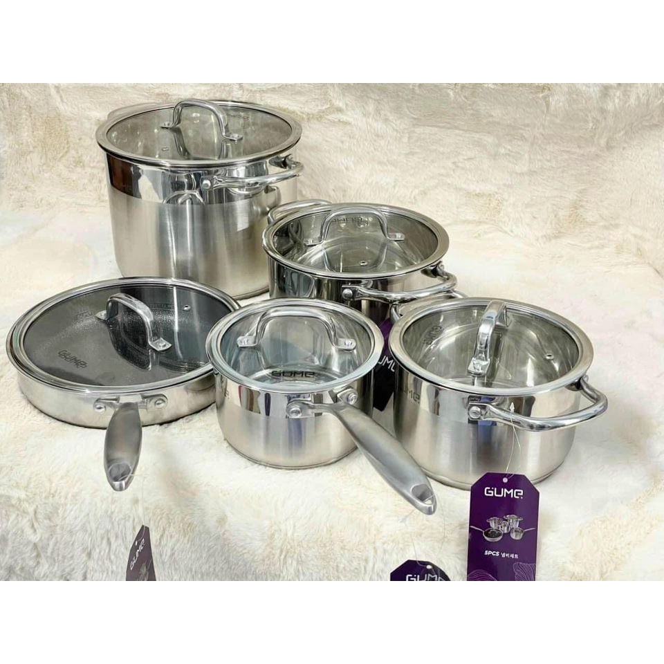 BỘ NỒI GUME VUNG KÍNH INOX 5 ĐÁY HÀN QUỐC ,BẢO HÀNH 5 NĂM