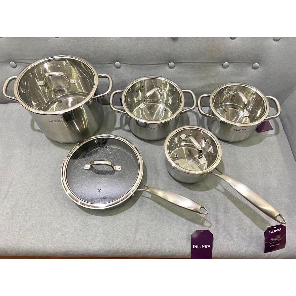 BỘ NỒI GUME VUNG KÍNH INOX 5 ĐÁY HÀN QUỐC ,BẢO HÀNH 5 NĂM