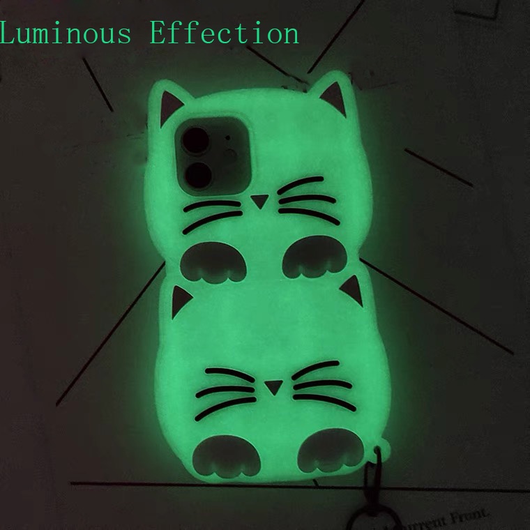 Ốp Điện Thoại TPU Mềm Hình Mèo 3D Phát Sáng Trong Đêm Có Dây Đeo Cho Samsung Galaxy A14 A13 A52 A52s A31 A51 A71 A53