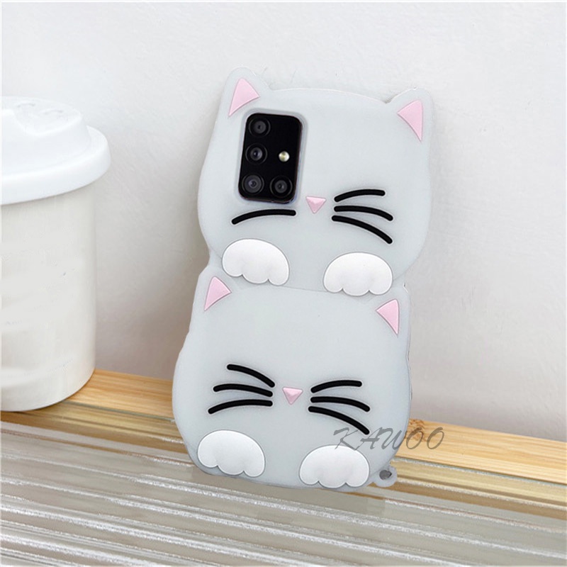 Ốp Điện Thoại TPU Mềm Hình Mèo 3D Phát Sáng Trong Đêm Có Dây Đeo Cho Samsung Galaxy A14 A13 A52 A52s A31 A51 A71 A53