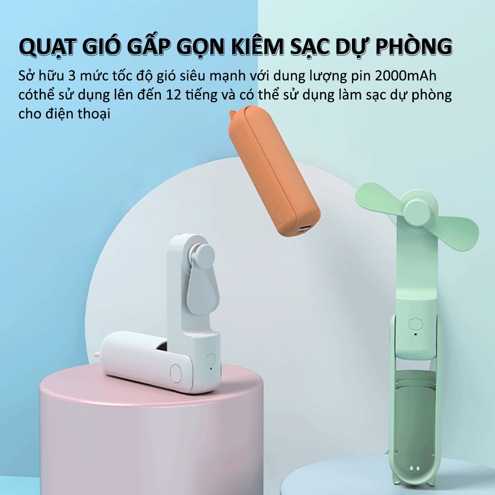 Quạt mini cầm tay tích điện SIDOTECH 3 chế độ gió gấp gọn làm mát pin 2000mAh có thể làm sạc dự phòng cho điện thoại | BigBuy360 - bigbuy360.vn