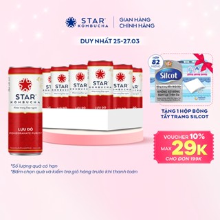 Thùng 12 lon trà STAR KOMBUCHA Lựu Đỏ / Pomegranate Purity (250ml/lon) - Trà kombucha hữu cơ chứa probiotics