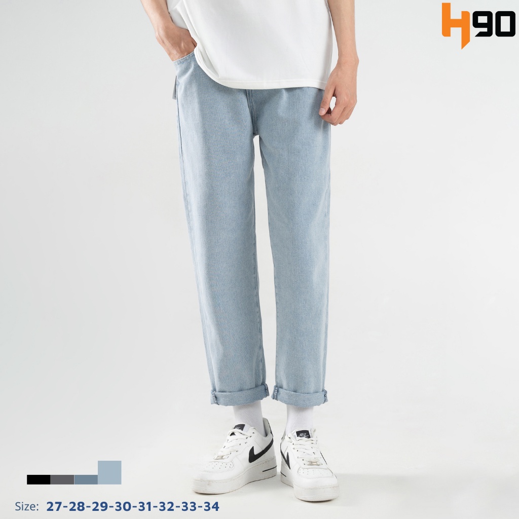 Quần Bò Baggy Nam H90 4 Màu Dáng Suông Rộng Chất Jean Cotton Không Co Giãn Giữ Phom, Bền Màu TRJ013