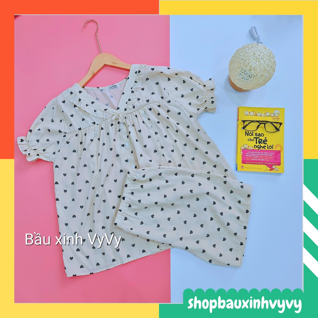 Bộ bầu lửng mặc nhà, bộ sau sinh, chất đũi mềm mịn, thoáng mát, vận động dễ dàng (Bộ đũi cộc cổ Tim)