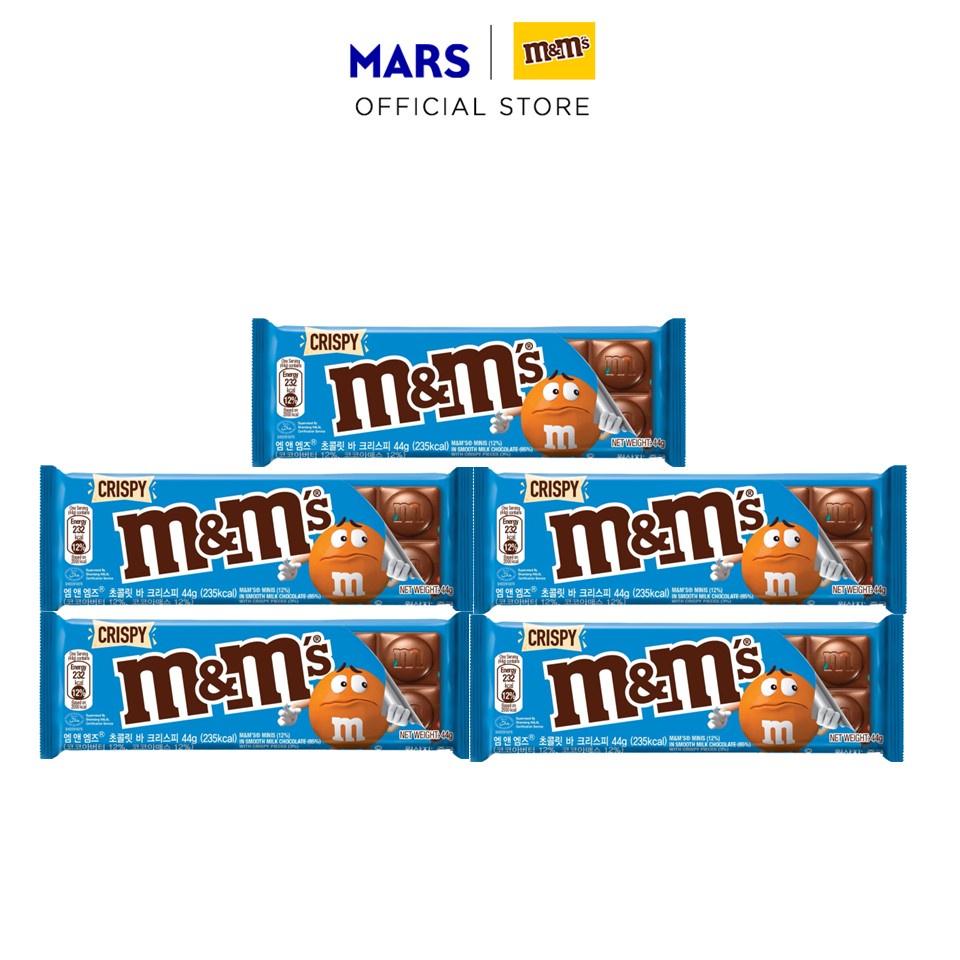 Combo 5 Kẹo sô cô la M&M'S Crispy siêu giòn thanh 44g