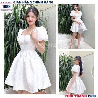 Đầm công chúa gấm xốp cổ vuông kiểu dáng hàn quốc -váy tiểu thư dự tiệc sang chảnh -THỜI TRANG 1989