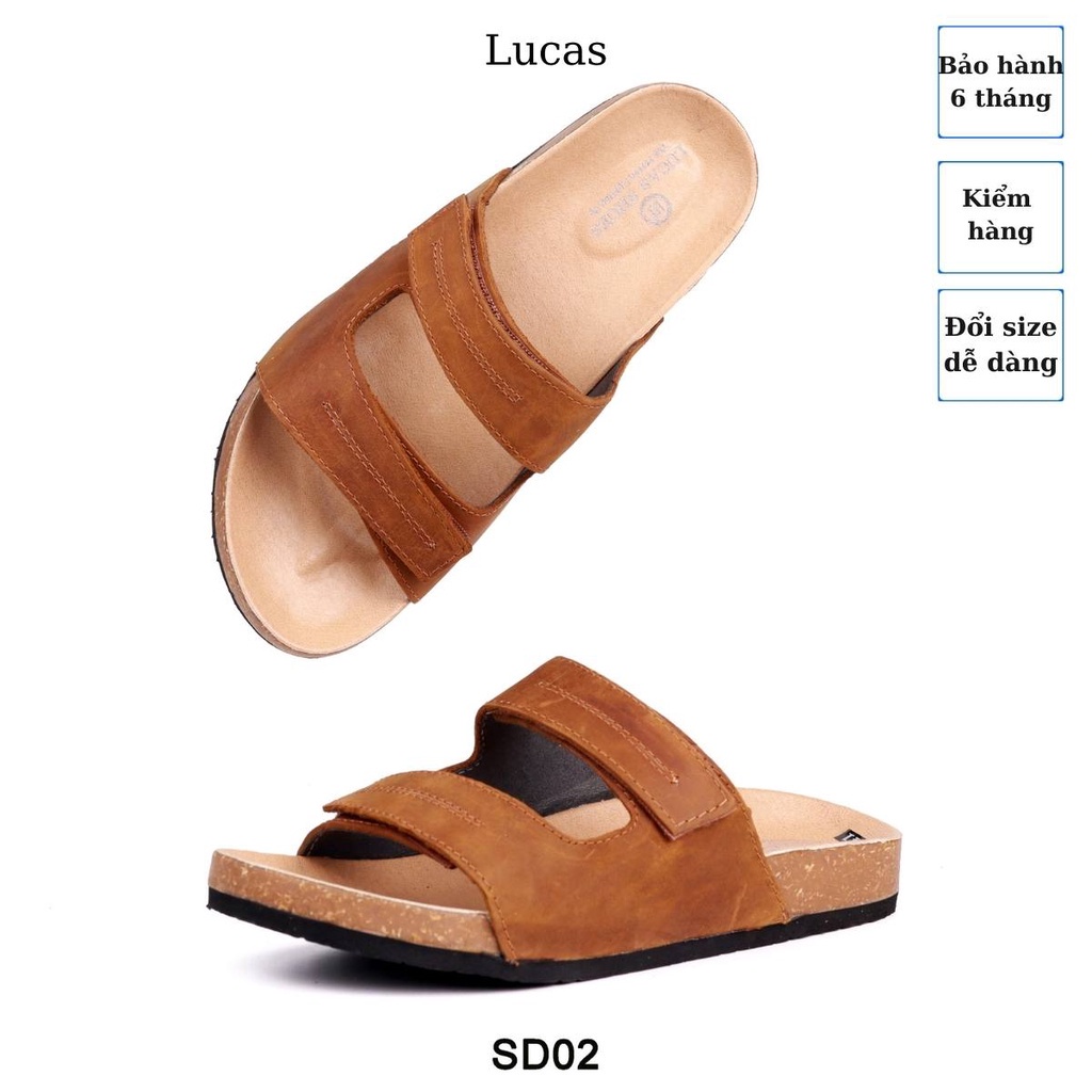 Dép da bò đế trấu nam Lucas Shoes,Sandal quai hậu - quai ngang, siêu Nhẹ, đi biển, đeo hàng ngày