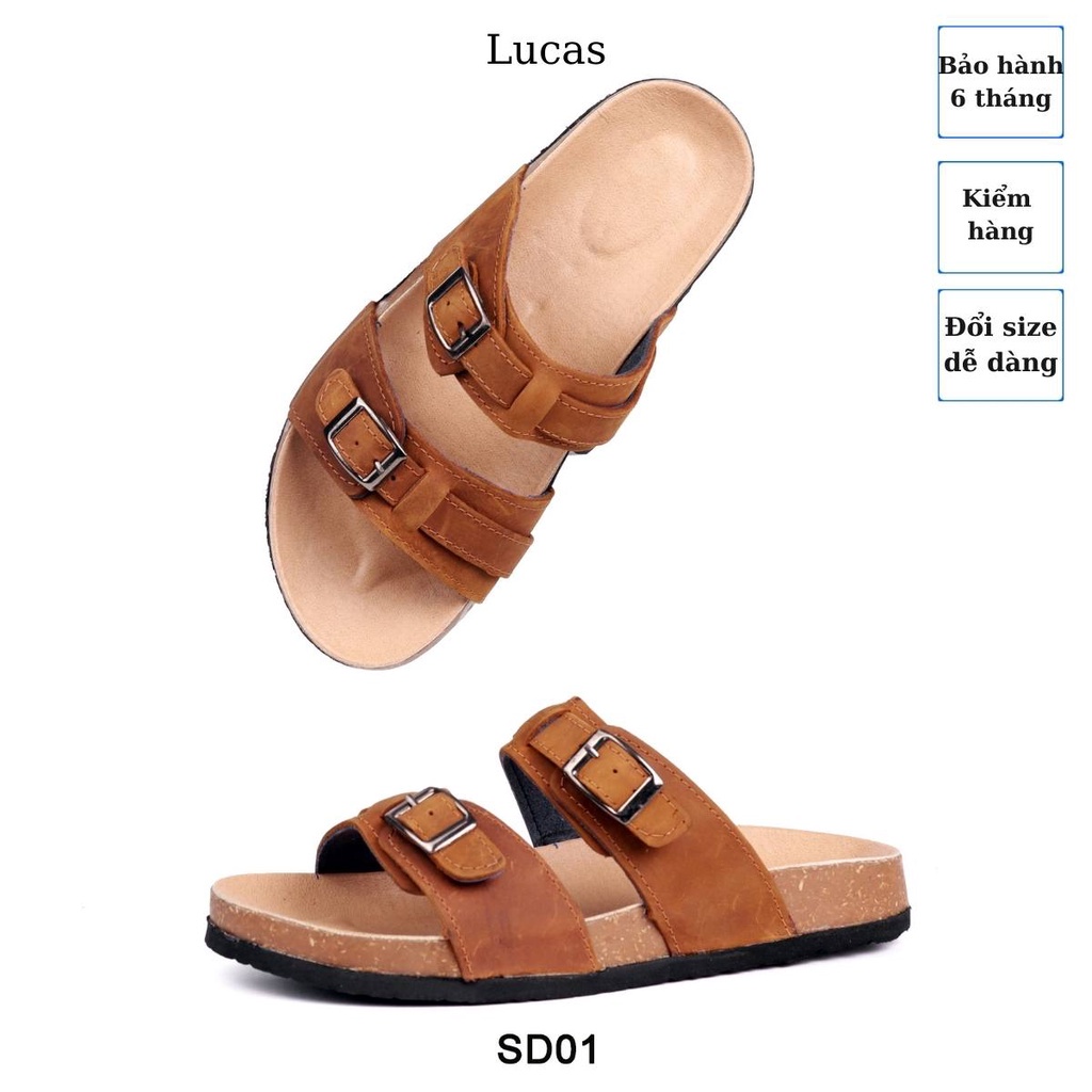 Dép da bò đế trấu nam Lucas Shoes,Sandal quai hậu - quai ngang, siêu Nhẹ, đi biển, đeo hàng ngày