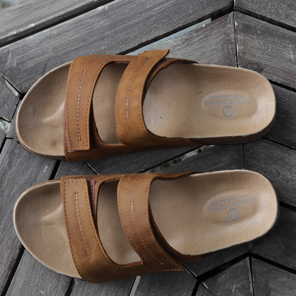 Dép da bò đế trấu nam Lucas Shoes,Sandal quai hậu - quai ngang, siêu Nhẹ, đi biển, đeo hàng ngày